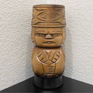 Vintage Large Nipopo Kokeshi Ainu Hokkaido Carved Wood 10.5” Wooden Tiki Doll